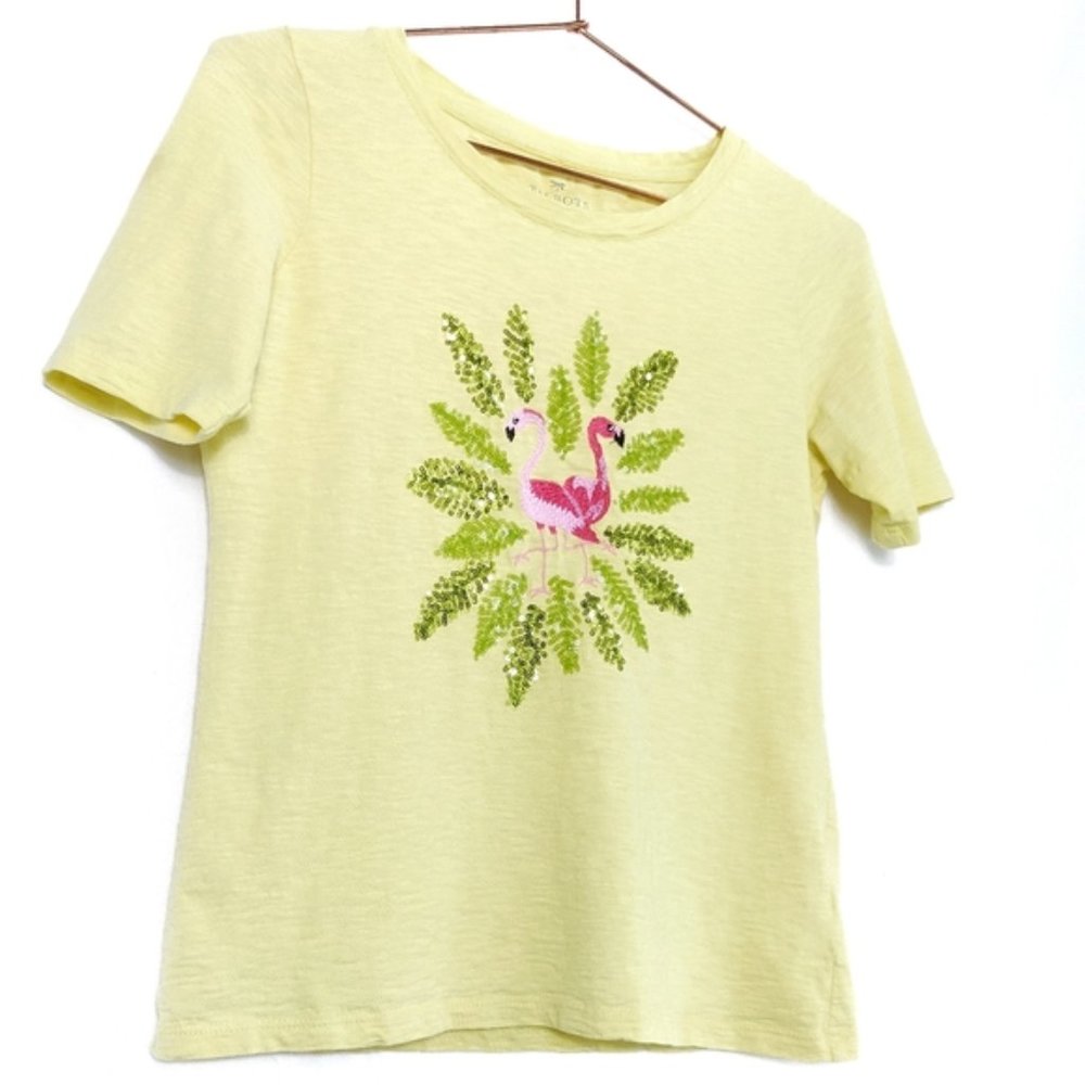 Talbots Petite • Sequin Embroidered Flamingo Tee - Picture 4 of 8
